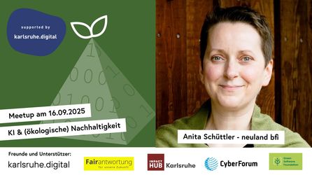 Veranstaltungsankündigung zu Green Software Development am 16.9.25 mit einem Bild von Anita Schüttler von neuland