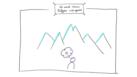 Skizze Strichmännchen vor Berg