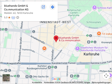Der Weg zu bluehands... Der Weg zu bluehands auf Google Maps